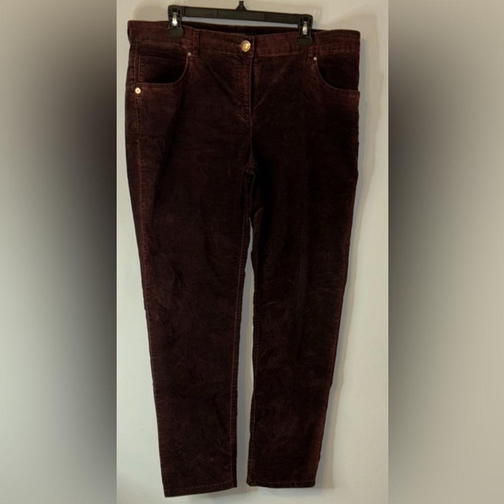Zerres Burgundy Velvet Jeans Size US16 Stretch High Waist Straight Leg - Picture 3 of 15